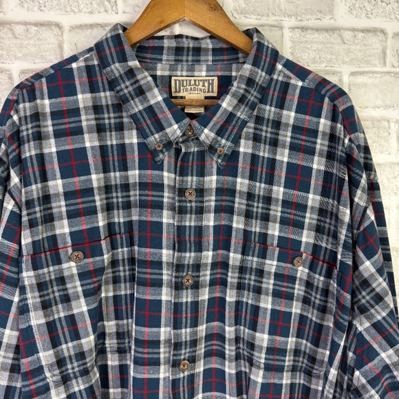Duluth Trading Red White & Blue Plaid LS Button Down Flannel Shirt Mens 4XL - Picture 1 of 7